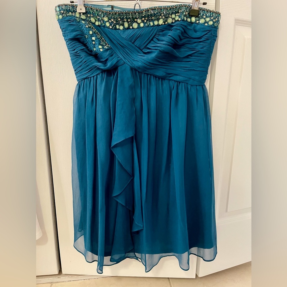 Teal Strapless Dress with Beaded Detailing